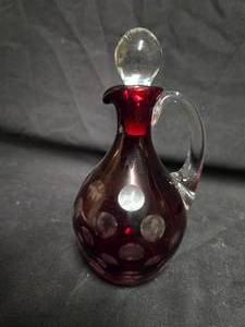 lot 134 image: Bohemian Ruby Red Cut-to-Clear Glass Cruet with Stopper