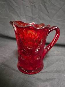 lot 136 image: Early American Pattern Glass Ruby Red Pressed Glass Pitcher