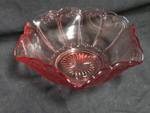 lot 144 image: Ruby Red Depression Glass Scalloped Bowl