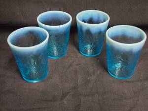 lot 178 image: Set of 4 Fenton Blue Opalescent Victorian-Style Glass Tumblers