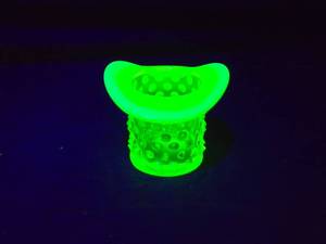 lot 222 image: Vaseline Uranium Glass Hobnail Top Hat Toothpick Holder
