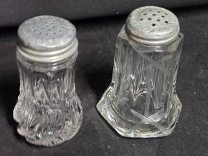 lot 282 image: Pair of Antique Pressed Glass and Etched Glass Salt Shakers