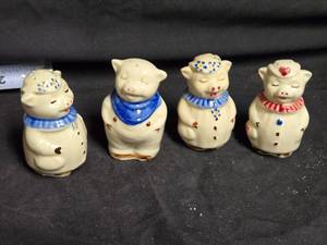 lot 316 image: Vintage Ceramic Pig Salt and Pepper Shakers - Set of 4 - Hand-Painted