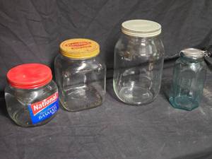 lot 338 image: Collection of Vintage Glass Storage Jars with Metal Lids