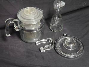 lot 345 image: Vintage Glass Percolator Coffee Pot and Glass Bottle with Stopper