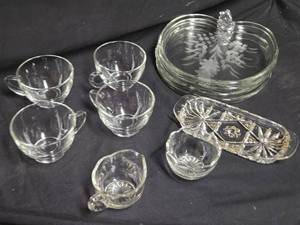 lot 346 image: Vintage Assorted Glassware Collection - Etched Floral and Cut Crystal Designs