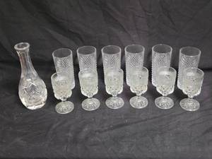 lot 365 image: Vintage Glassware Collection - Elegant Goblets, Tumblers, and Decanter Set