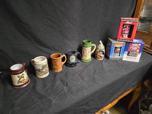 lot 368 image: Collection of Beer Steins and Mugs with Budweiser Holiday Steins