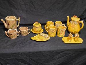 lot 388 image: Vintage Ceramic Teapot Sets with Wheat and Bamboo Design - Made in Japan