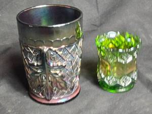 lot 202 image: Carnival Glass Toothpick Holder () and Glass with Intricate Designs
