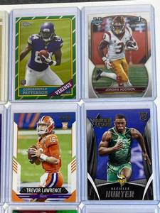 Nice Football Card Rookie Lot (NM-MT) - Jordan Addison, Danielle Hunter, Trevor Lawrence, Justin Fields, Najee Harris, Mac Jones, Travis Etienne, Bryce Young, Chris Olave, and Cordarrelle Patterson
