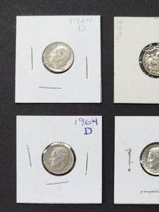 (9) 1964-D U.S. Mint Silver Roosevelt Dimes