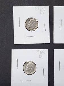 (9) 1964-D U.S. Mint Silver Roosevelt Dimes