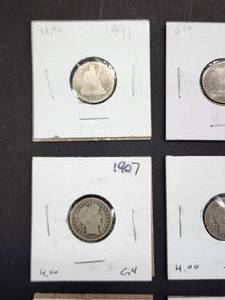 (9) Assorted U.S. Mint Silver Barber Dimes