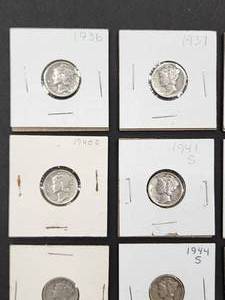(9) Assorted U.S. Mint Silver Mercury Dimes