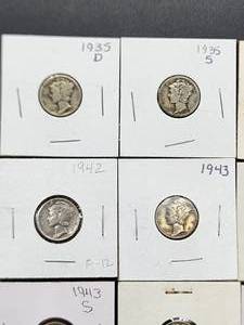 (9) Assorted U.S. Mint Silver Mercury Dimes