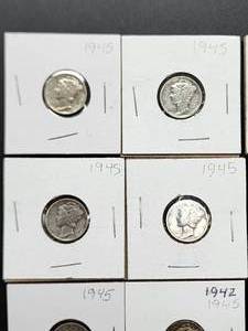 (9) 1945 U.S. Mint Silver Mercury Dimes