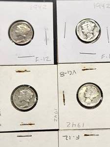 (9) 1942 U.S. Mint Silver Mercury Dimes