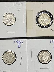 (9) 1957-D U.S. Mint Silver Roosevelt Dimes