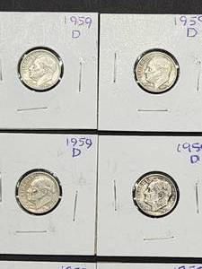 (9) 1959-D U.S. Mint Silver Roosevelt Dimes
