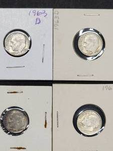 (9) 1963-D U.S. Mint Silver Roosevelt Dimes