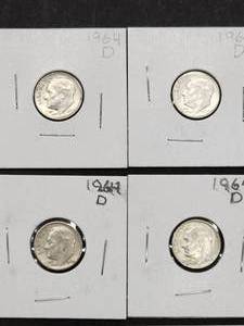 (9) 1964-D U.S. Mint Silver Roosevelt Dimes