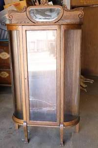 Antique Solid Oak Claw-Foot Curio CabinetCenter Glass CrackedDollhouse