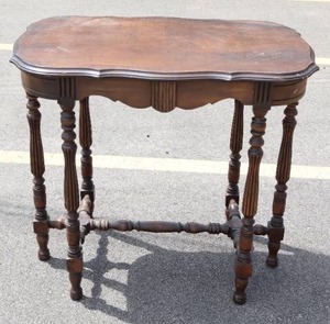 Antique Wooden Side Table Turned Wood Legs