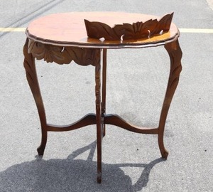 French Early 1900s Hard Carved Walnut() Side End Center Table...