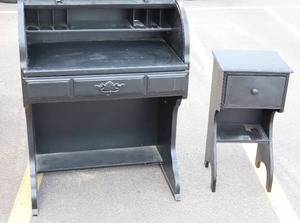 Vintage Black Roll Top Desk wSmall Side Table Phone Stand wDrawer...