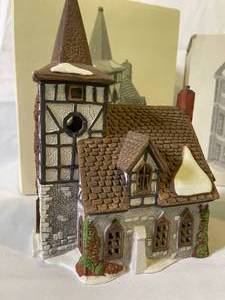 lot 107 image: Two Department 56 Village Series Pieces Including Kings Road Post Office and Old Michael Church