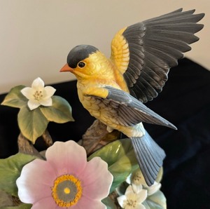 lot 34 image: Andrea Goldfinch with Wild Rose Figurine by Sadek