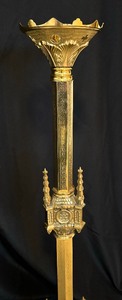 lot 77 image: Brass Alter Candle Holder Stand  Vintage Gothic Style Brass Alter Candle Holder