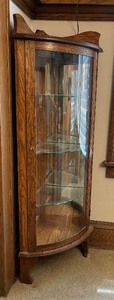 lot 28 image: Vintage Wooden Corner Display Cabinet