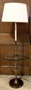 lot 56 image: Amazing Vintage Brass & Glass Floor Lamp with Table