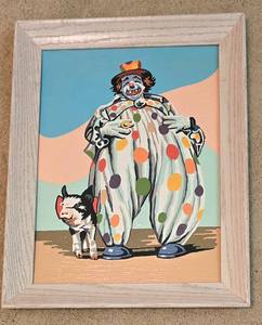 lot 283 image: Three Vintage Paint-By-Number Clown Canvases