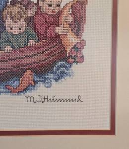 lot 298 image: Framed Cross Stitch Hummel Wall Hanging
