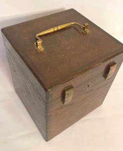 lot 411 image: Vintage Wooden Storage Box With Lining and Brass Accents