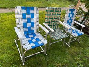 lot 455 image: Three Folding Weaved Lawn Chairs