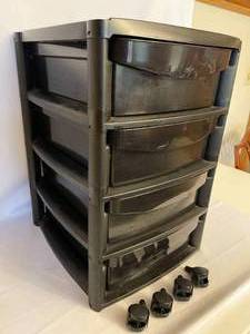 lot 467 image: Tamor Four Drawer Plastic Storage Unit with Casters