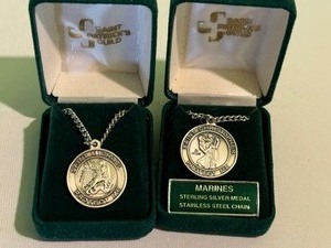 lot 502 image: Two St. Michael & St. Christopher United States Marine Corp Sterling Pendant Necklaces
