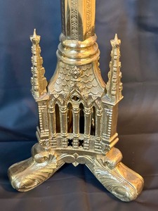lot 204 image: Ornate 40 ht. Brass Gothic Church Altar Candlestick