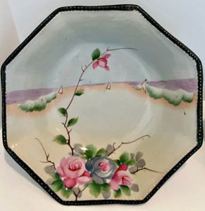 lot 29 image: Vintage Asian Inspired Lot of Hand Painted NIPPON Bowls, Metal Tree of Life, Glass and Brass Swan and Bud Vase