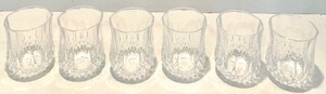 lot 30 image: Vintage ANCHOR HOCKING WEXFORD Diamond Decanter with Stopper and 6 Whiskey Glasses