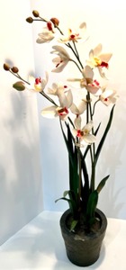lot 61 image: Faux Orchid Potted Plant and Japanese Botanical Framed Rose Print