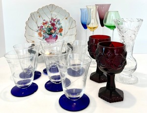 lot 50 image: Mix and Match Set of Various Vintage AVON, LENOX & Other Glassware, Led Crystal Bud Vase and Floral Plate