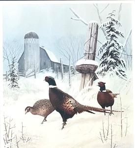 lot 82 image: Limited Collectors Edition Framed Print by LEO STANS of WINTER WONDER 1990 National Parks Coin Series Pheasant Stamp