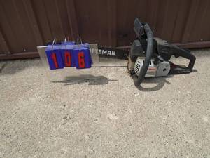 Craftsman 18 chainsaw. Fires on ether. Bar looks new. As shown.