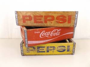 lot 10 image: 3 Coca-Cola and Pepsi Wood Bottle Crates