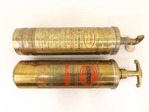 lot 48 image: 2 Antique Brass Hand Pump Fire Extinguishers